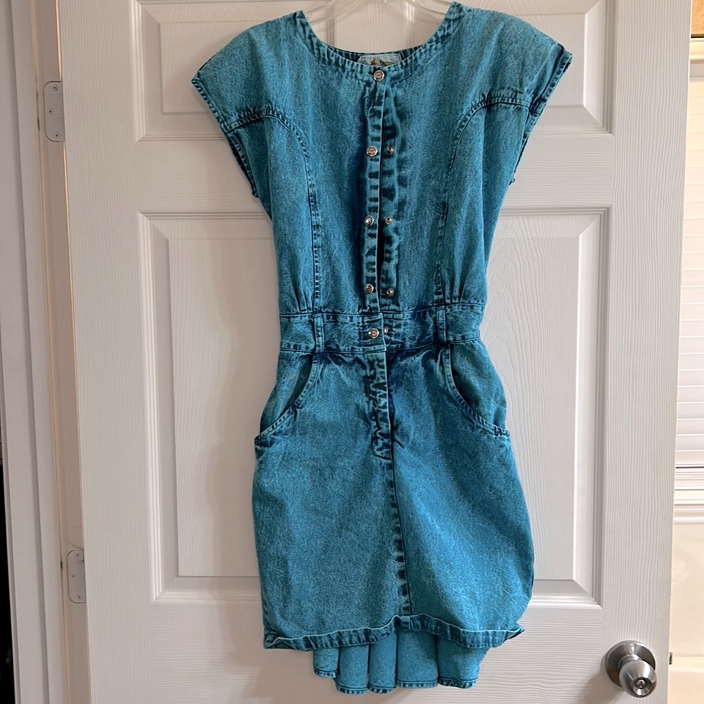 All American Girls by Jou Jou. Teal/yellow Denim dress. Juniors size 5.